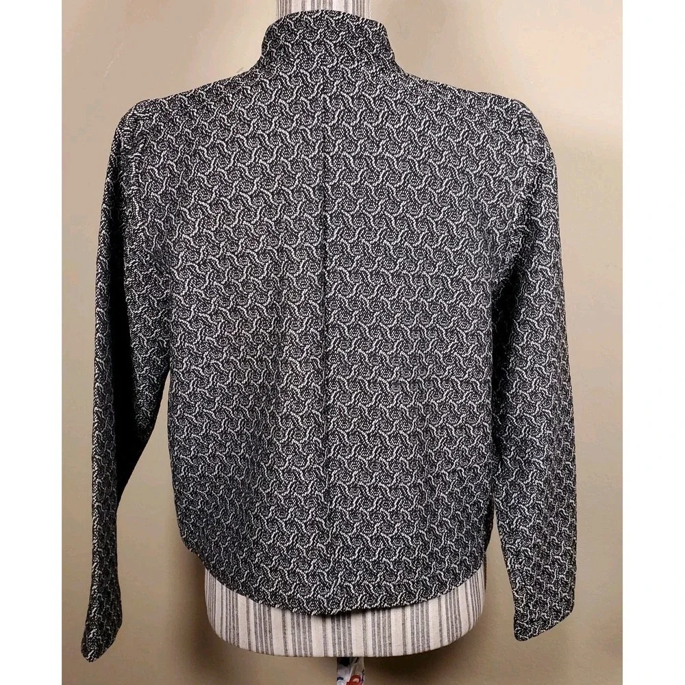 Eileen‎ Fisher Black  White cotton jacket Jacquard Full Zip Jacket Petite Small